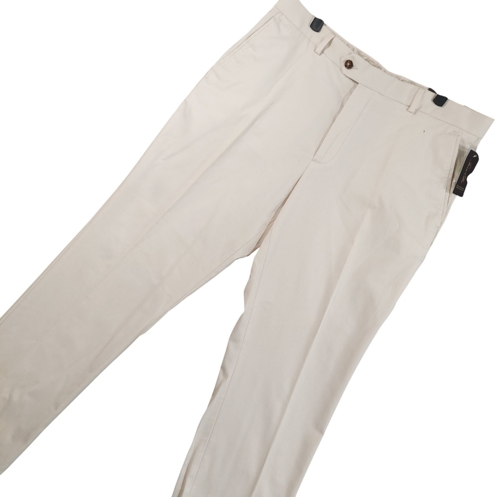 Tasso Elba Signature Chino Pants Mens 34x32 White Fog Stretch Cotton 61400WHTFG